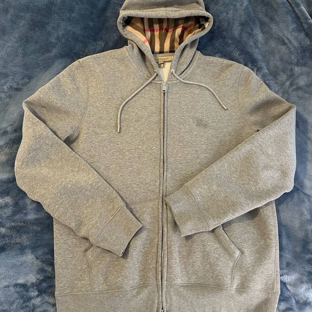 Burberry Gray Zip Up Sweater with Hood